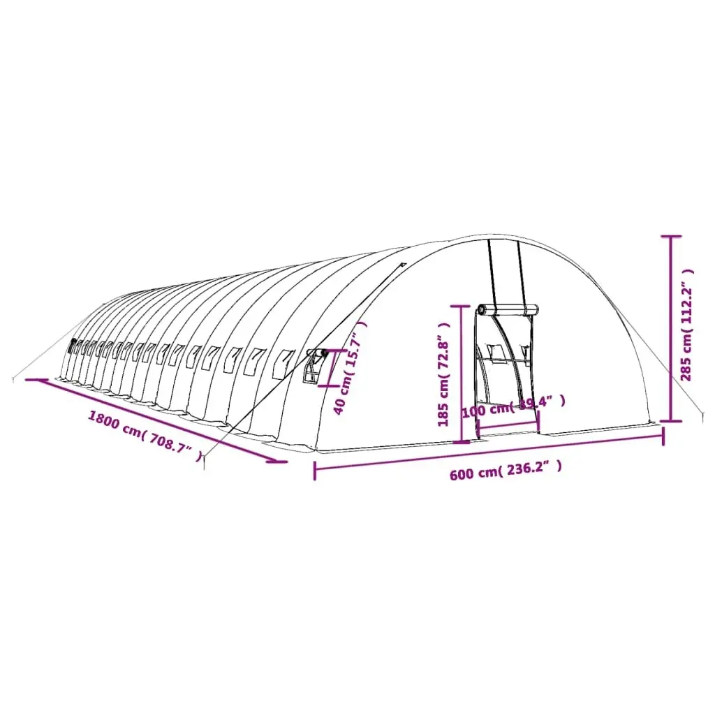 Greenhouse with Steel Frame Green 108 mÂ² 18x6x2.85 m 3188112