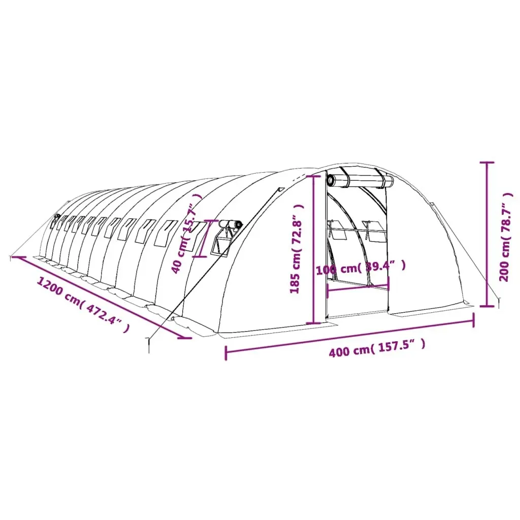 Greenhouse with Steel Frame Green 48 mÂ² 12x4x2 m 3188065