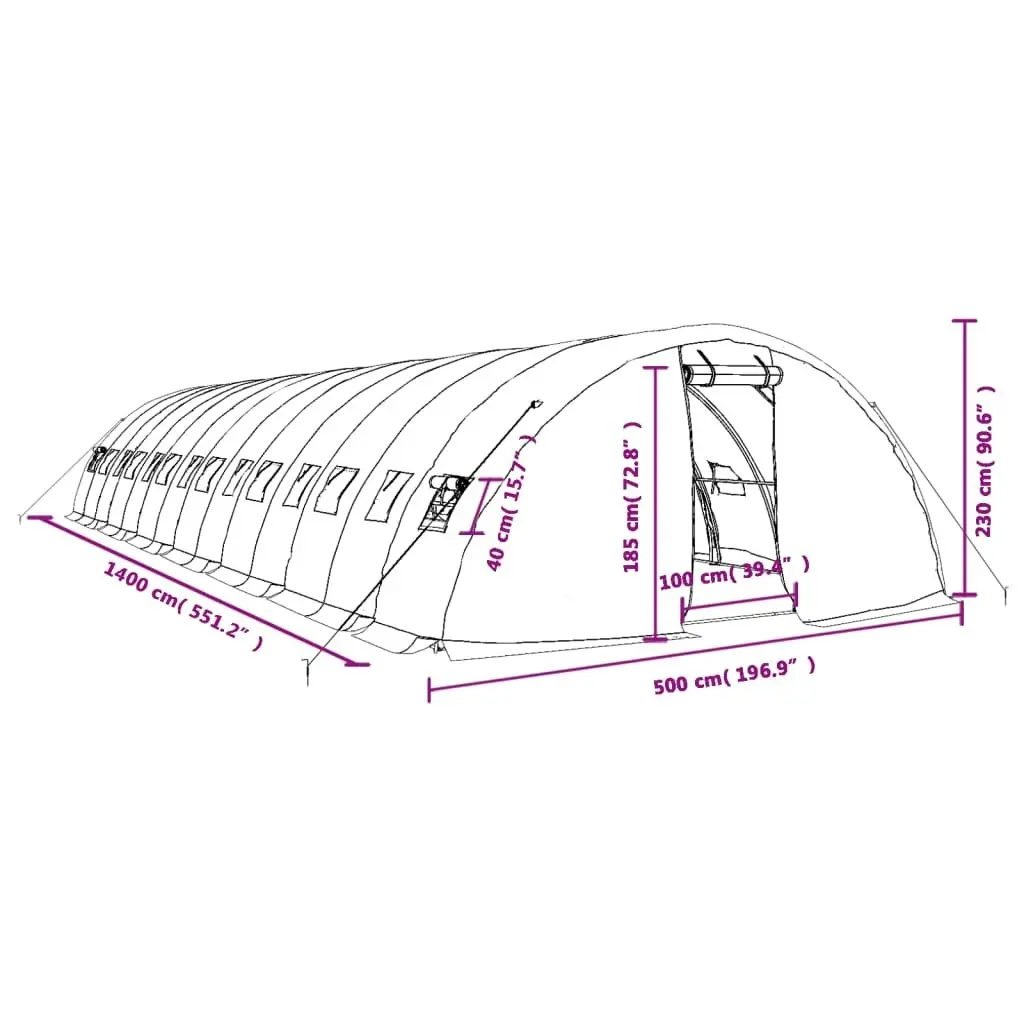 Greenhouse with Steel Frame Green 70 mÂ² 14x5x2.3 m 3188088