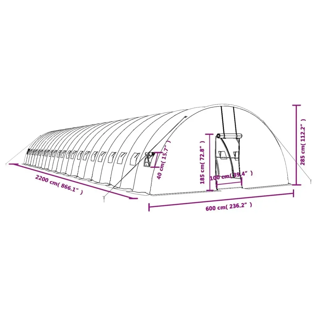 Greenhouse with Steel Frame White 132 mÂ² 22x6x2.85 m 3188125