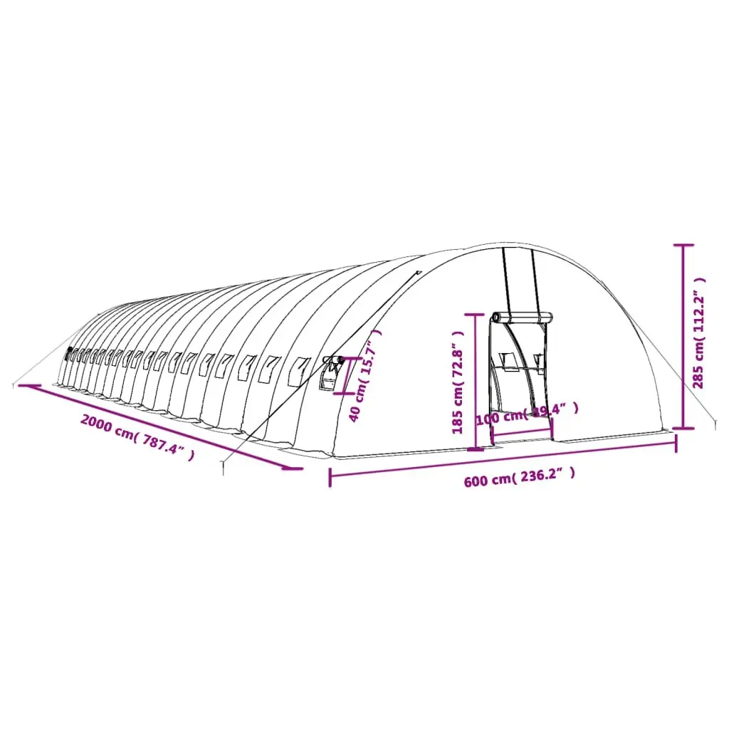 Greenhouse with Steel Frame White 120 mÂ² 20x6x2.85 m 3188124