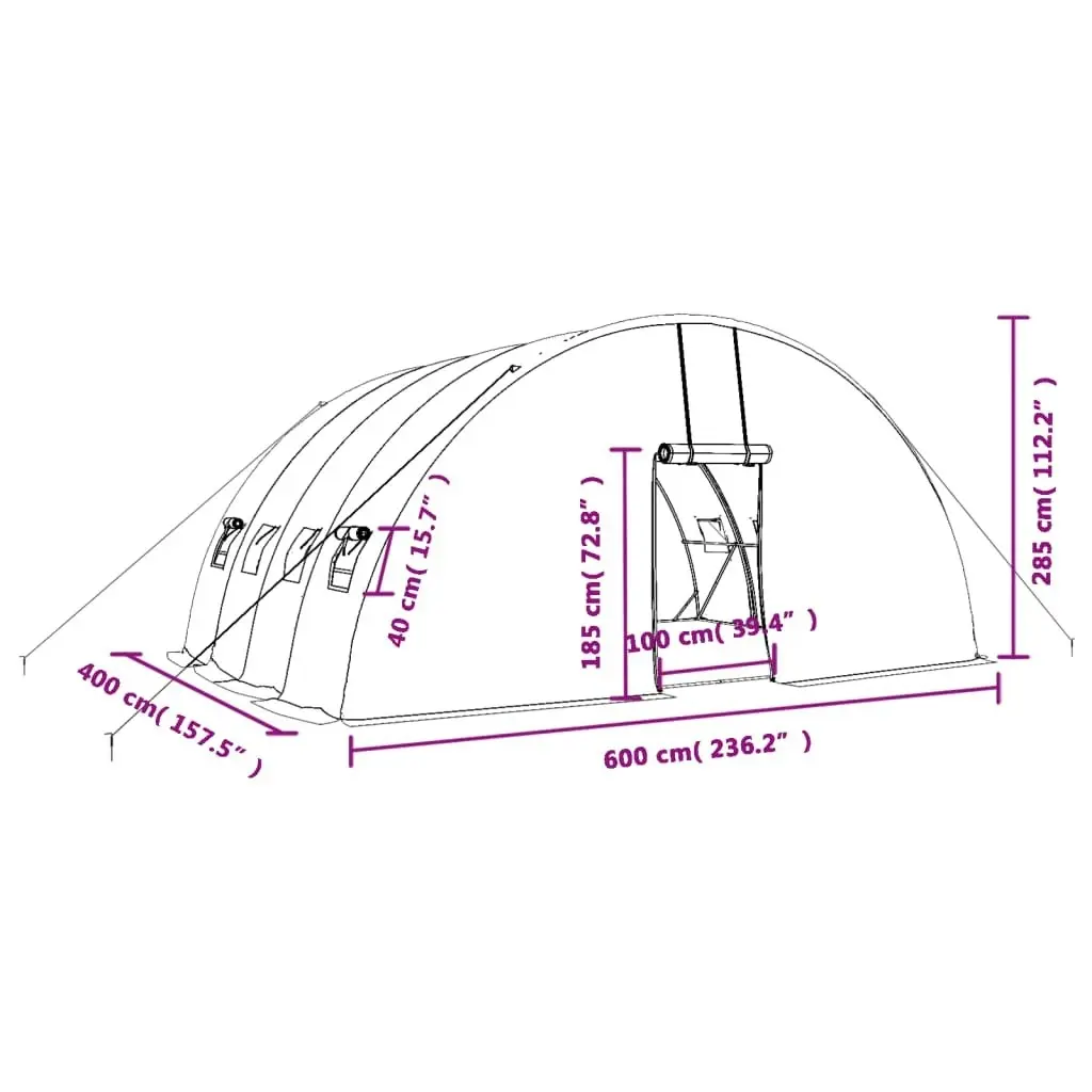 Greenhouse with Steel Frame White 24 mÂ² 6x4x2.85 m 3188116