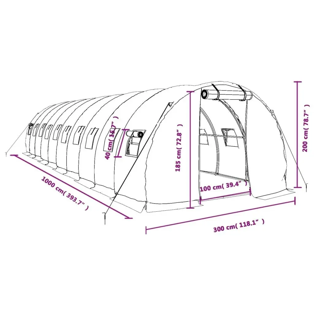 Greenhouse with Steel Frame White 30 mÂ² 10x3x2 m 3188053