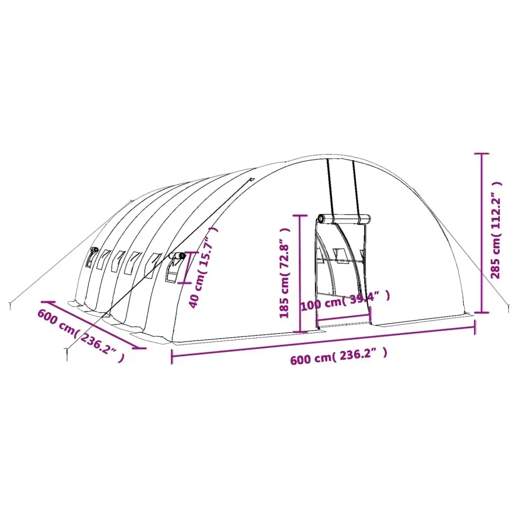 Greenhouse with Steel Frame White 36 mÂ² 6x6x2.85 m 3188117