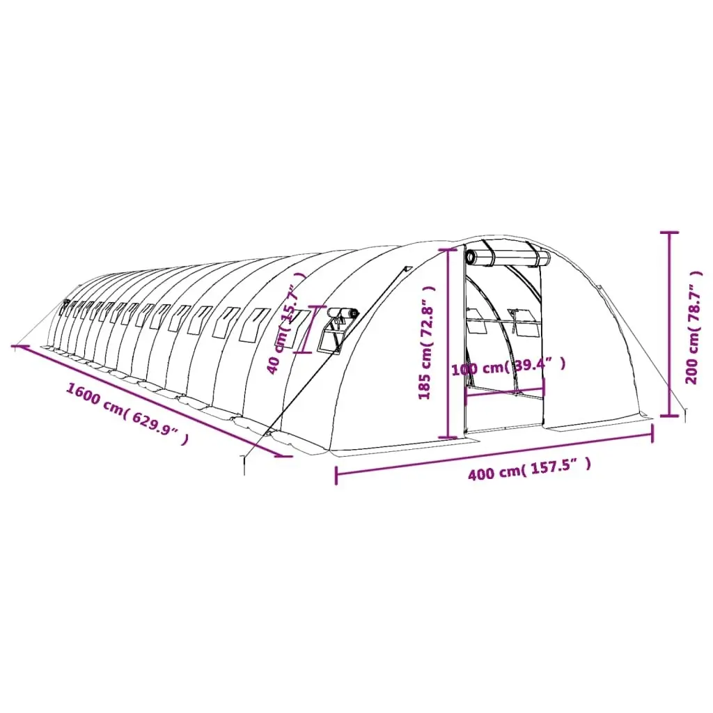 Greenhouse with Steel Frame White 64 mÂ² 16x4x2 m 3188078