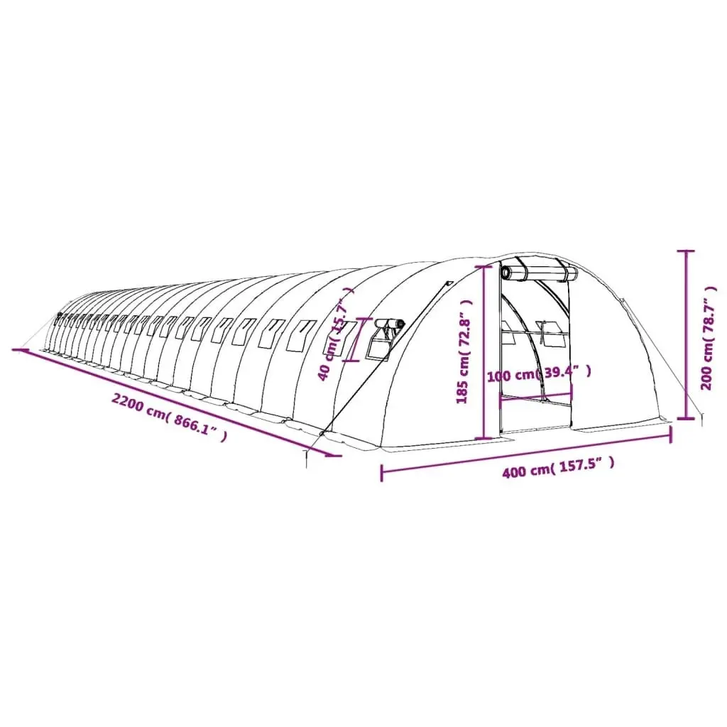 Greenhouse with Steel Frame White 88 mÂ² 22x4x2 m 3188081