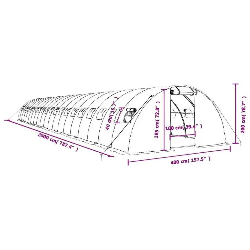 Greenhouse with Steel Frame White 80 mÂ² 20x4x2 m 3188080