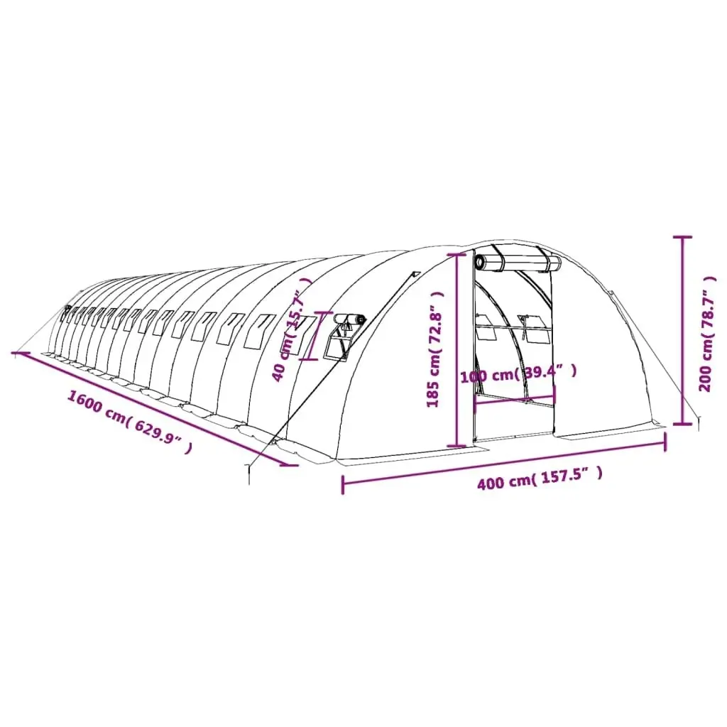 Greenhouse with Steel Frame Green 64 mÂ² 16x4x2 m 3188067