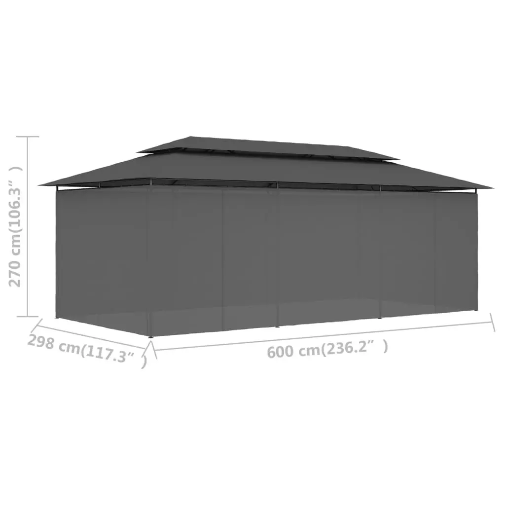 Gazebo with Curtains 600x298x270 cm Anthracite 47966