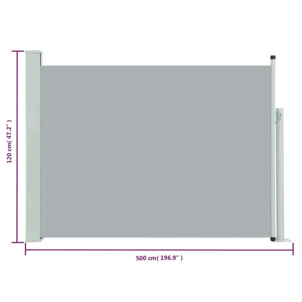 Patio Retractable Side Awning 120x500 cm Grey 48392