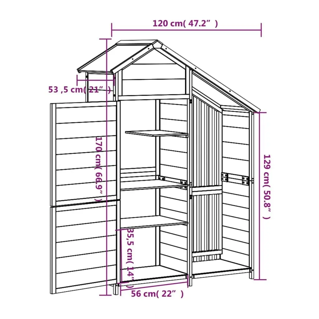 Garden Tool Shed Grey 120x53.5x170 cm Solid Wood Pine 172247