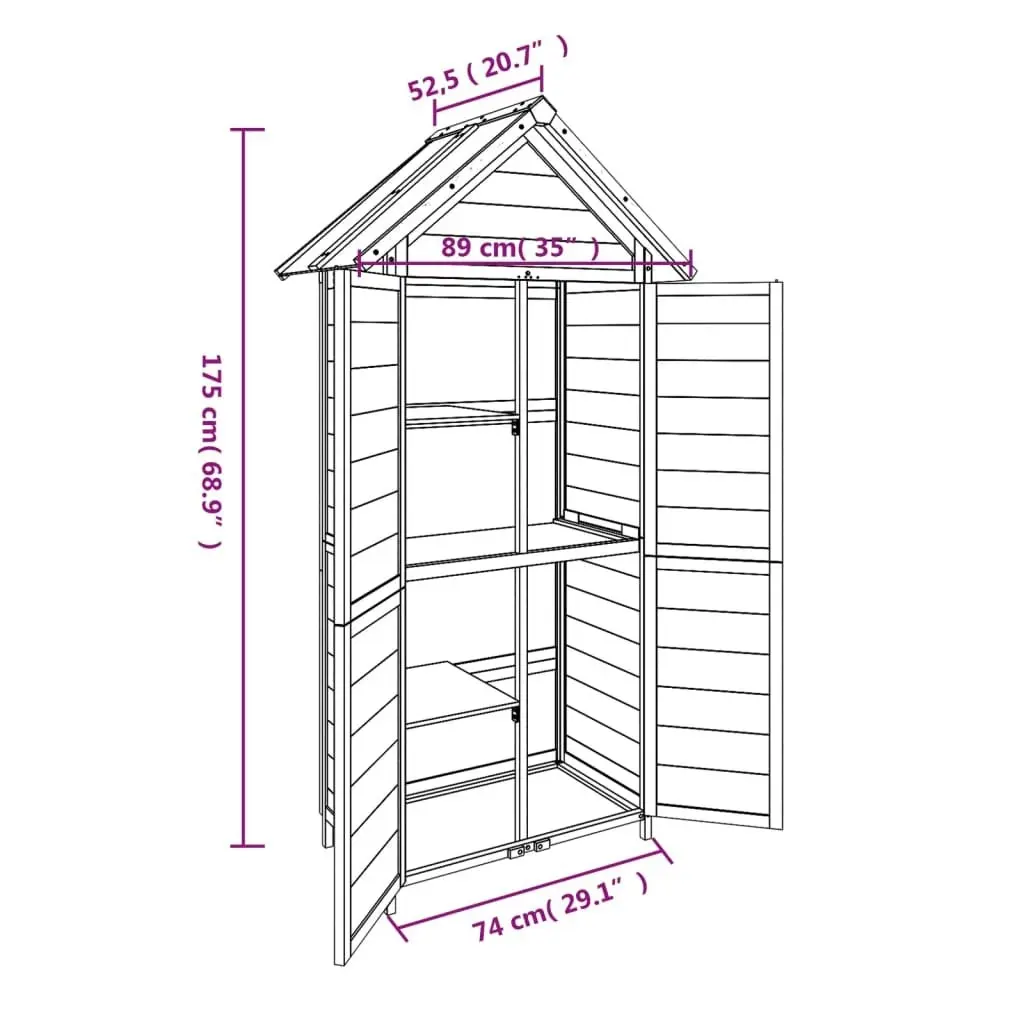 Garden Tool Shed Grey 89x52.5x175 cm Solid Wood Pine 172244