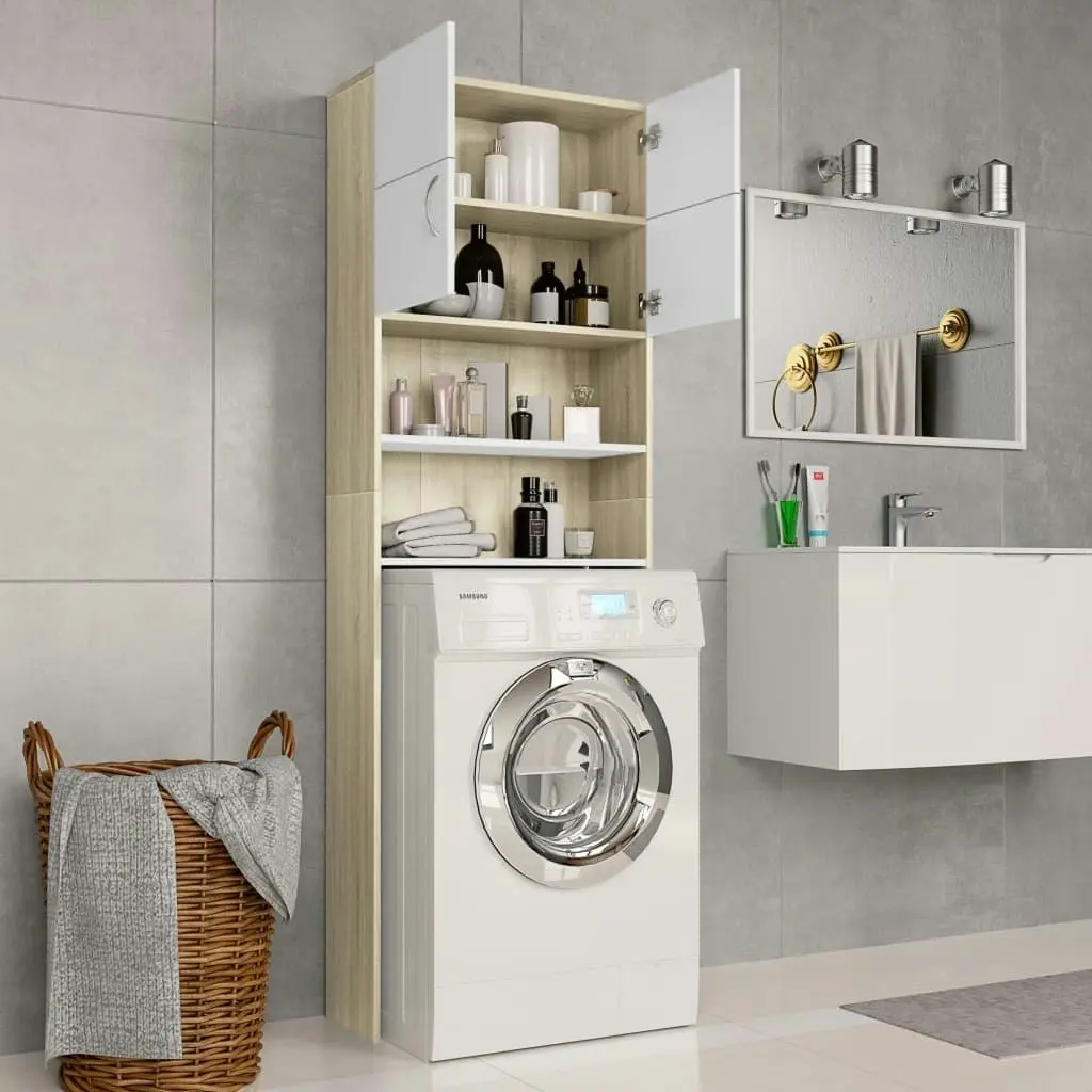 Washing Machine Cabinet White and Sonoma Oak 64x25.5x190 cm 800032