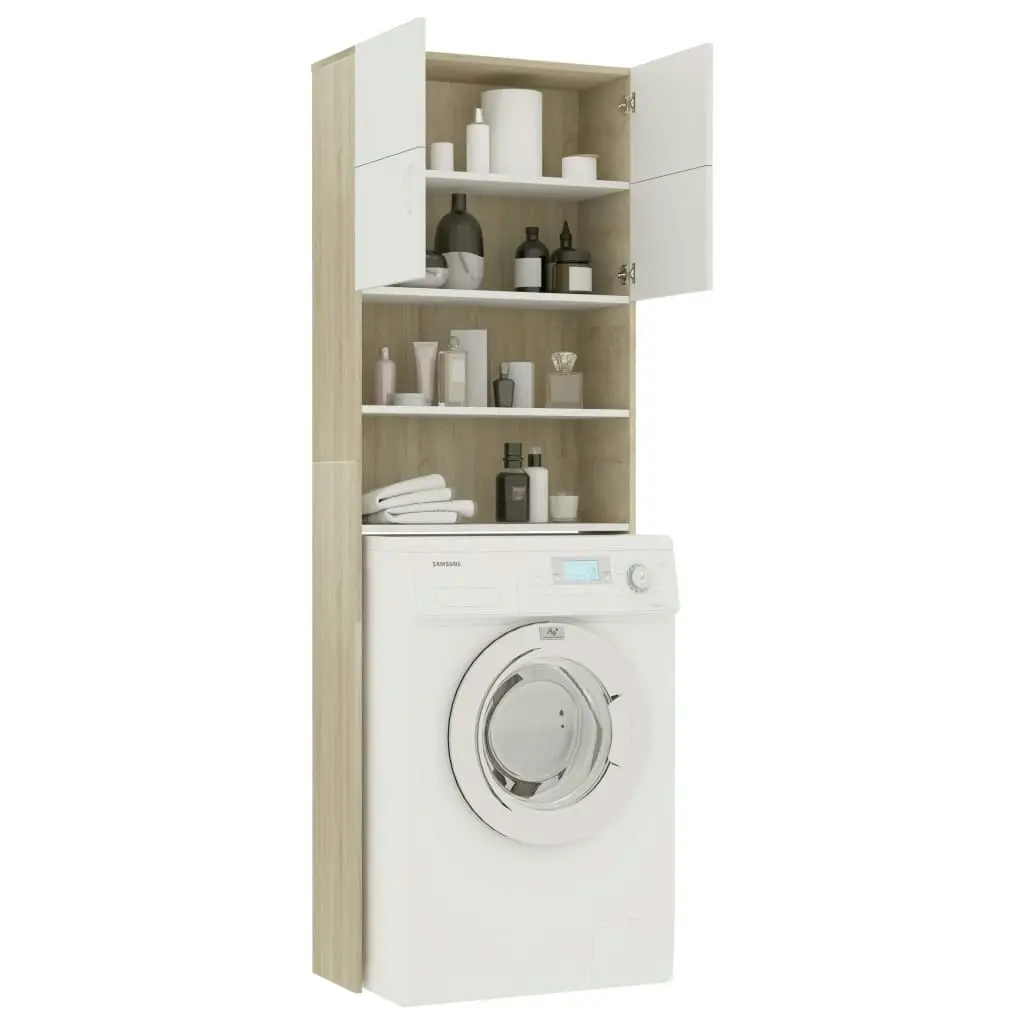 Washing Machine Cabinet White and Sonoma Oak 64x25.5x190 cm 800032