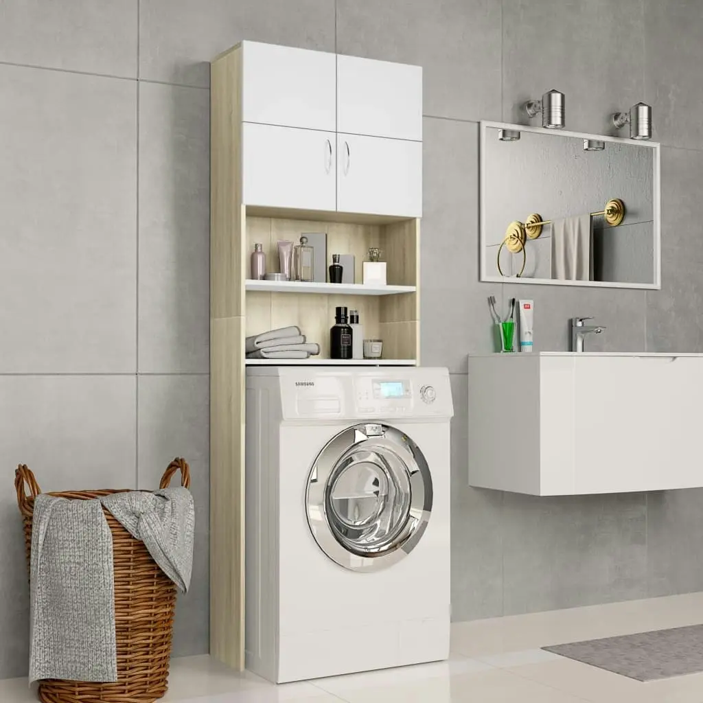 Washing Machine Cabinet White and Sonoma Oak 64x25.5x190 cm 800032