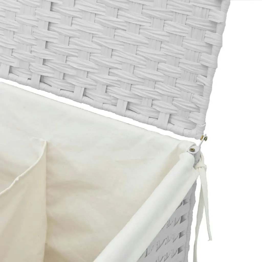 Laundry Basket with 2 Sections White 53x35x57 cm Poly Rattan 372038