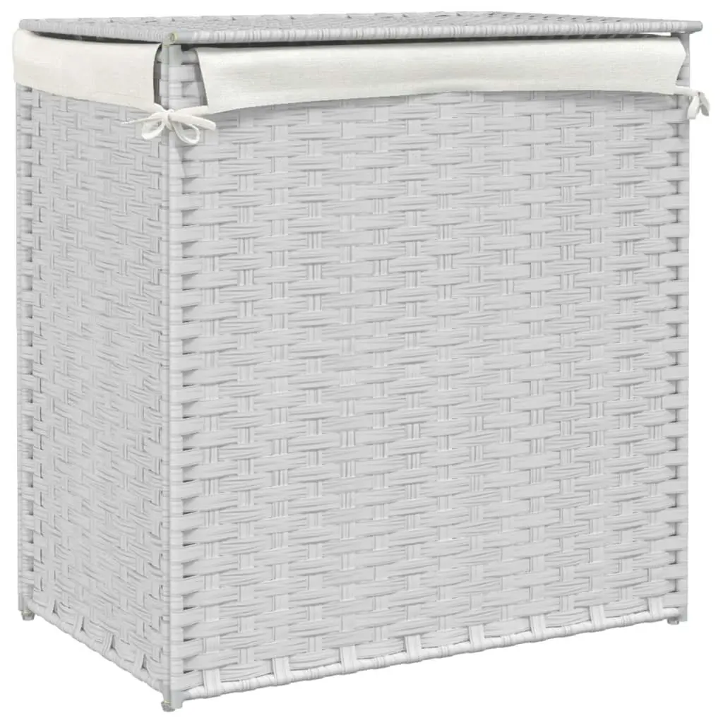 Laundry Basket with 2 Sections White 53x35x57 cm Poly Rattan 372038