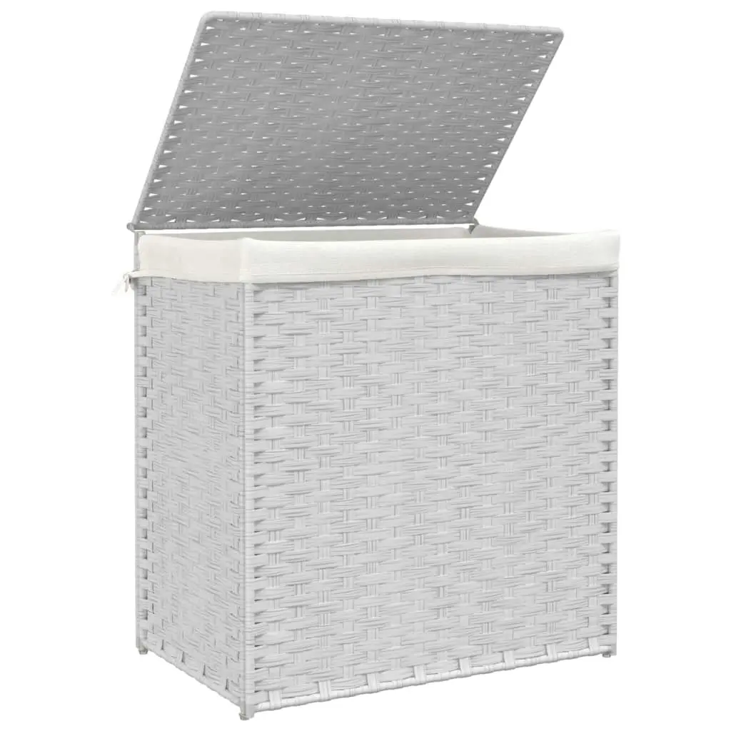 Laundry Basket with 2 Sections White 53x35x57 cm Poly Rattan 372038