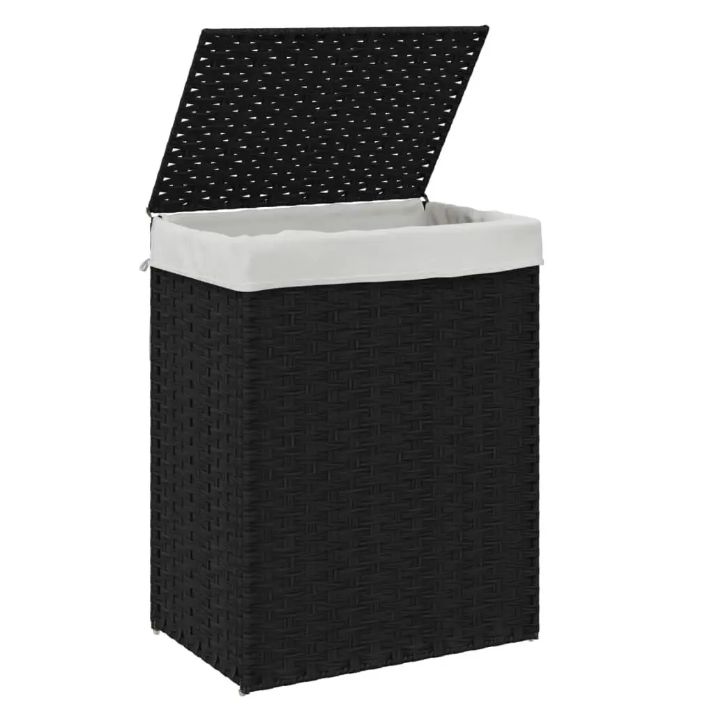 Laundry Basket with Lid Black 46x33x60 cm Poly Rattan 372032