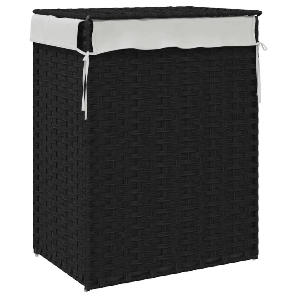 Laundry Basket with Lid Black 46x33x60 cm Poly Rattan 372032