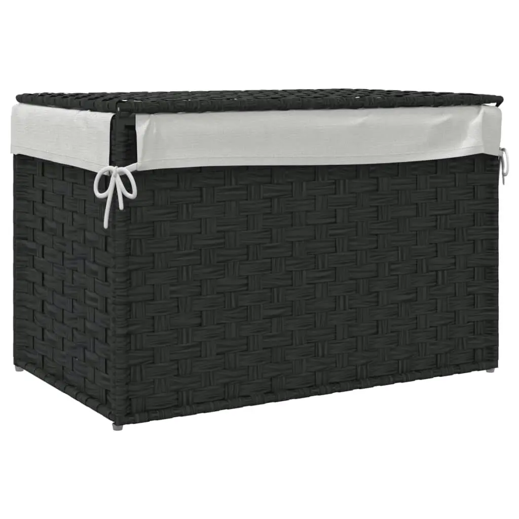 Laundry Basket with Lid Black 55.5x35x34 cm Poly Rattan 372052