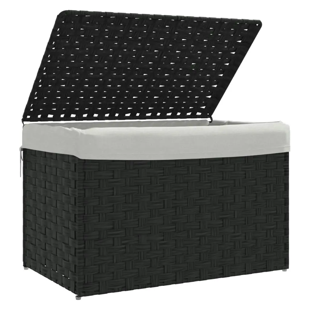 Laundry Basket with Lid Black 55.5x35x34 cm Poly Rattan 372052