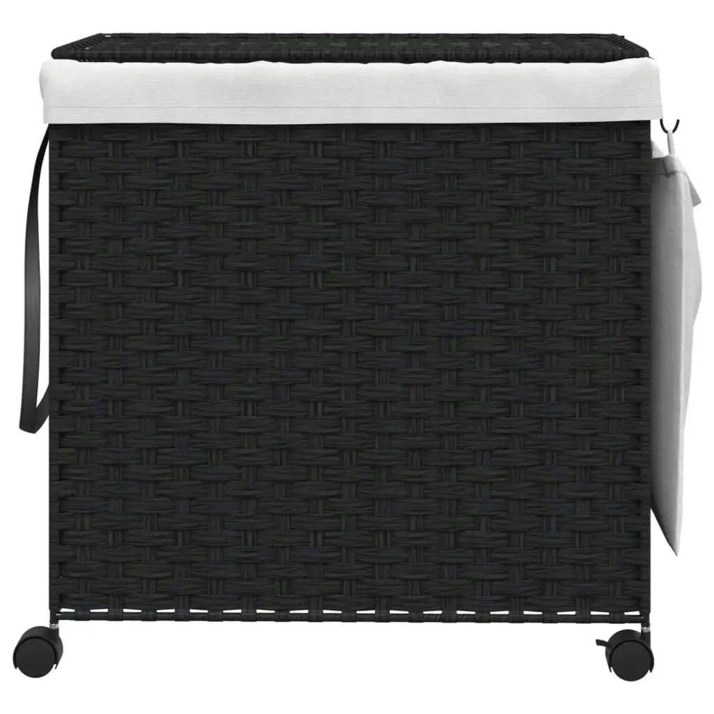 Laundry Basket with Wheels Black 60x35x60.5 cm Rattan 372042