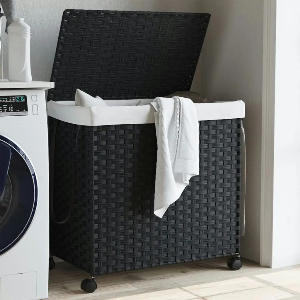 Laundry Basket with Wheels Black 60x35x60.5 cm Rattan 372042