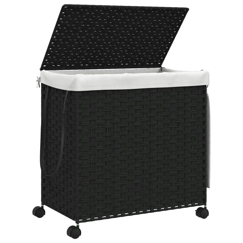 Laundry Basket with Wheels Black 60x35x60.5 cm Rattan 372042