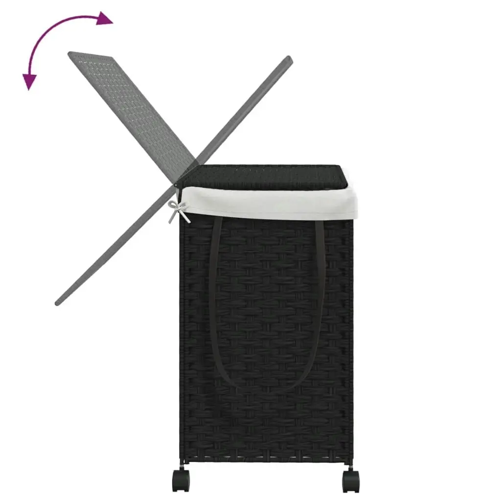 Laundry Basket with Wheels Black 60x35x60.5 cm Rattan 372042