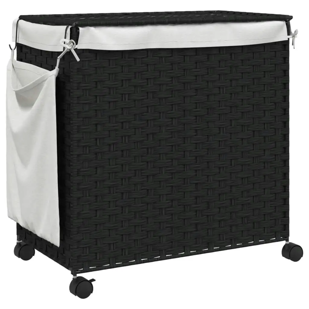 Laundry Basket with Wheels Black 60x35x60.5 cm Rattan 372042