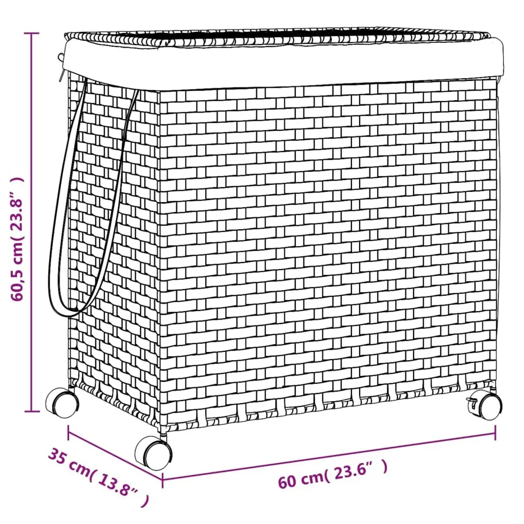 Laundry Basket with Wheels White 60x35x60.5 cm Rattan 372043