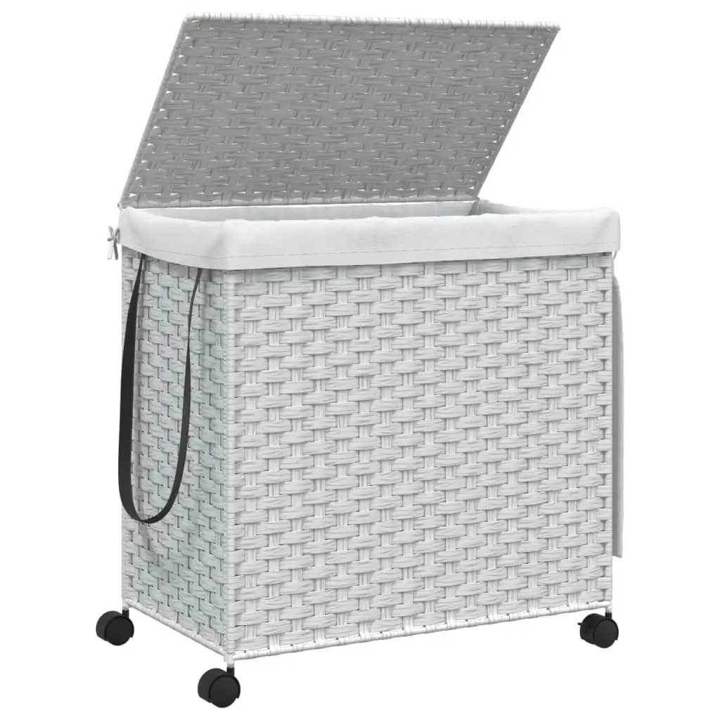 Laundry Basket with Wheels White 60x35x60.5 cm Rattan 372043