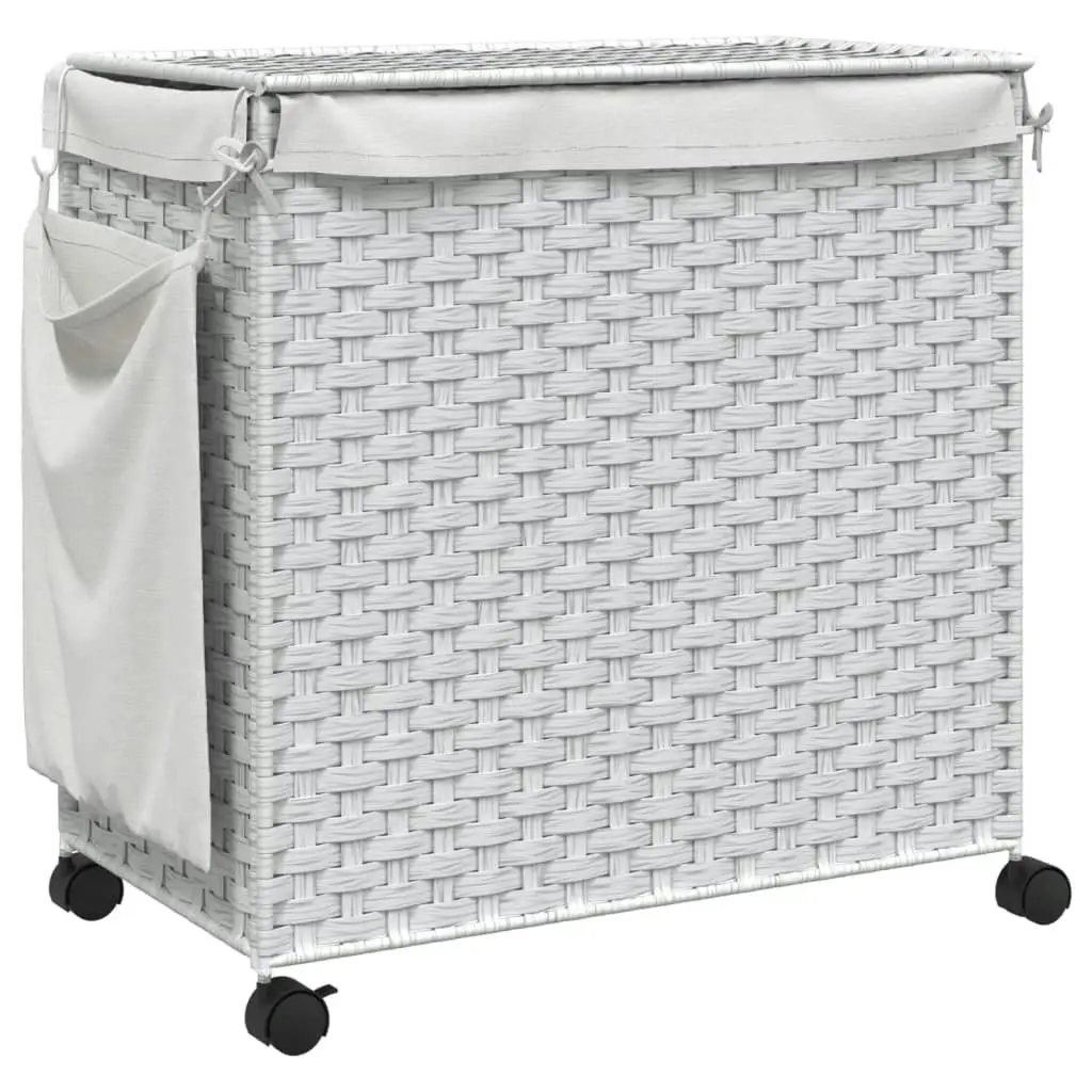 Laundry Basket with Wheels White 60x35x60.5 cm Rattan 372043