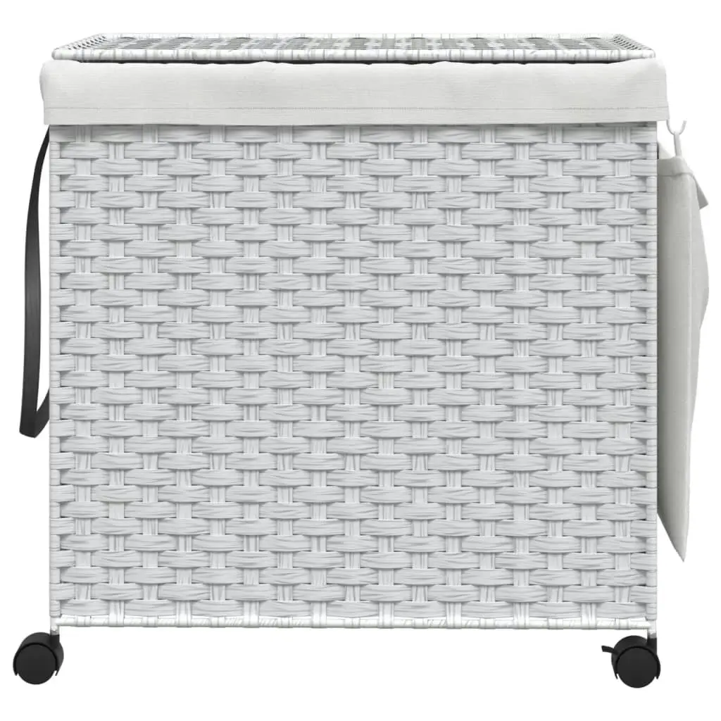 Laundry Basket with Wheels White 60x35x60.5 cm Rattan 372043