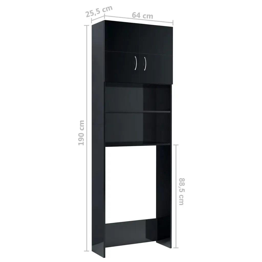 Washing Machine Cabinet High Gloss Black 64x25.5x190 cm 800034