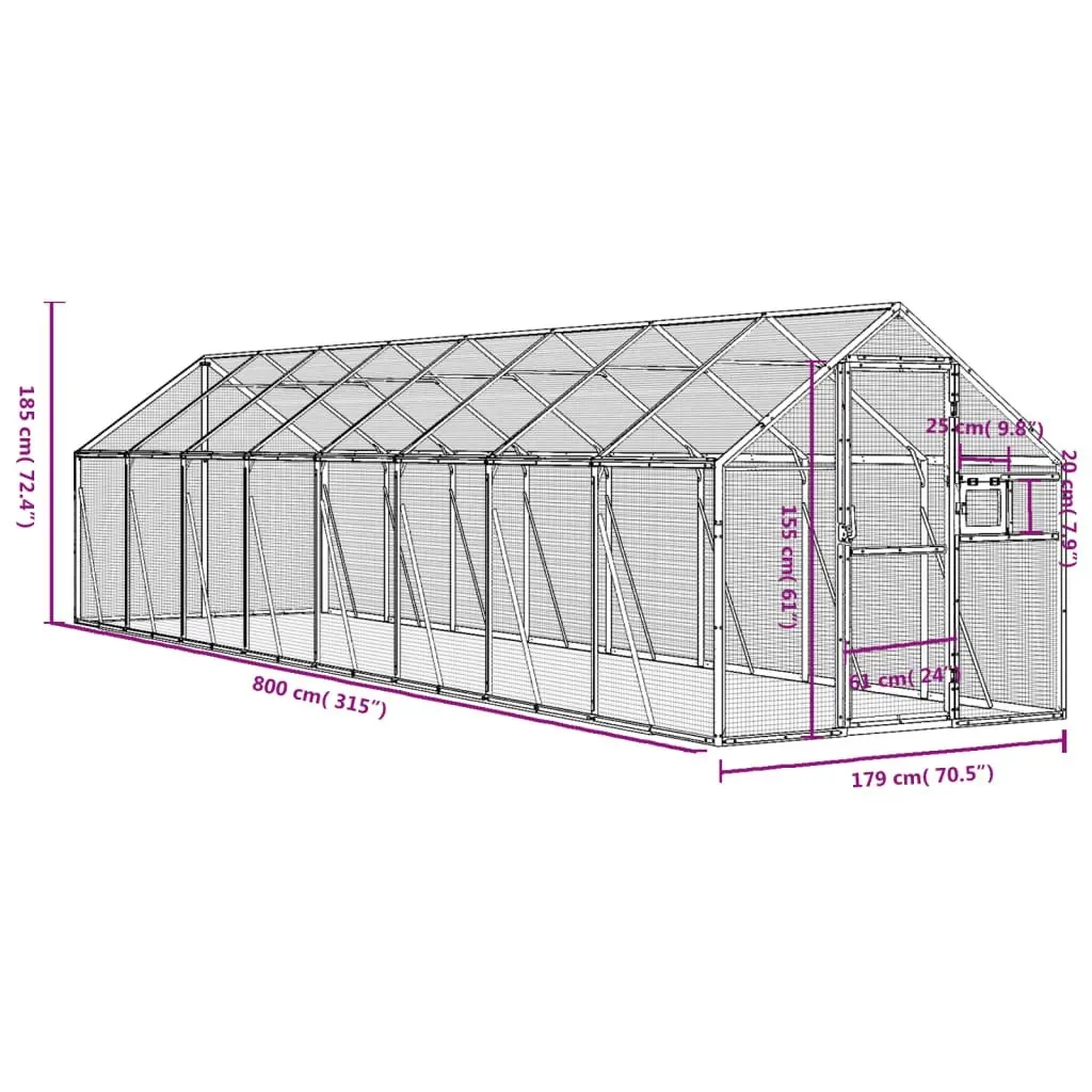 Aviary Silver 1.79x8x1.85 m Aluminium 3155799