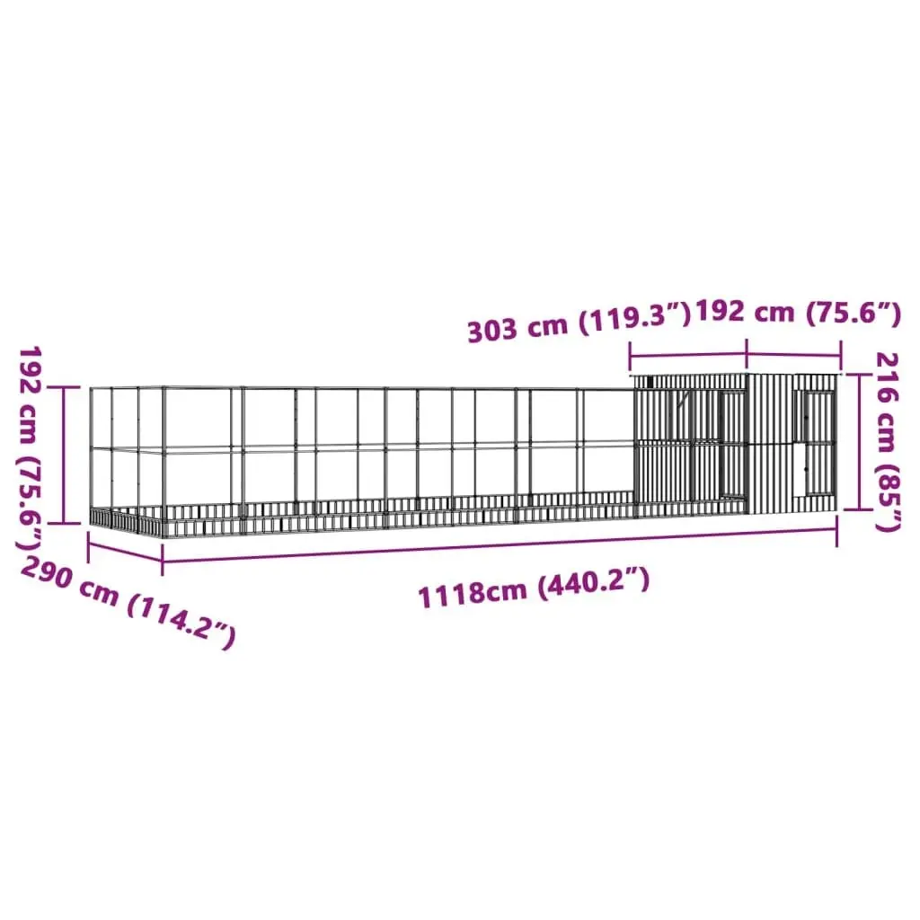 Aviary with Extension Silver 1118x303x216 cm Steel 3214266