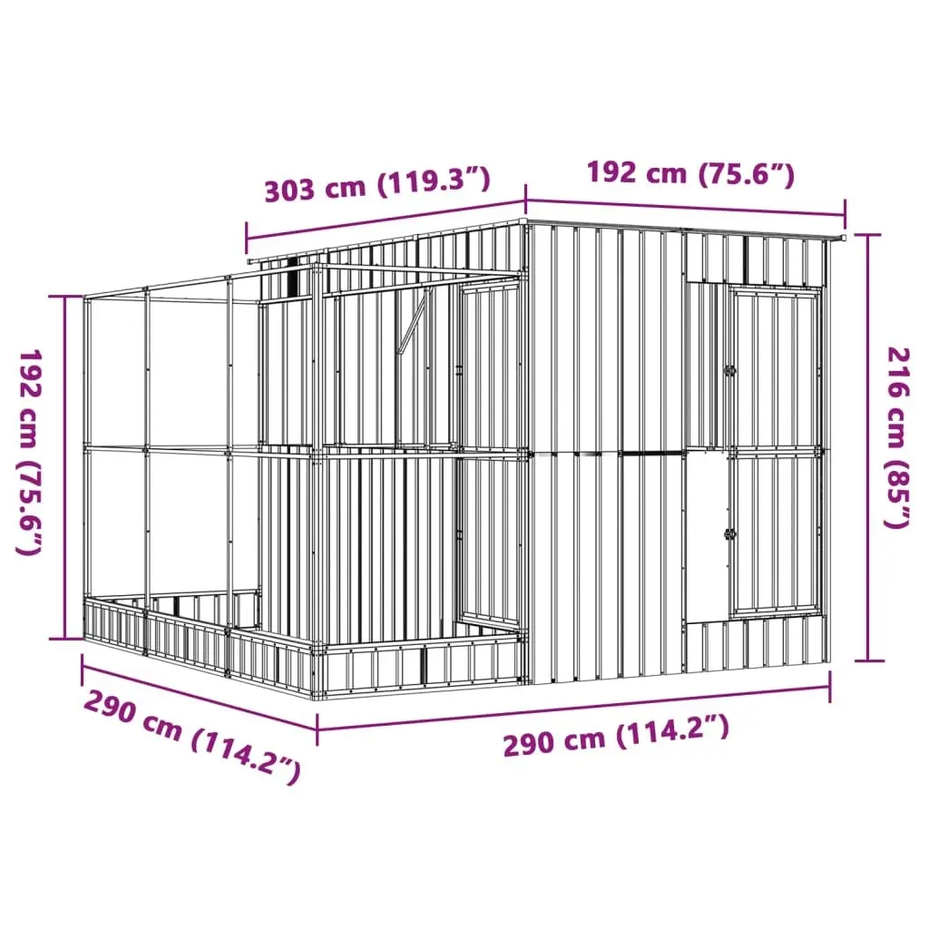 Aviary with Extension Silver 290x303x216 cm Steel 3216427