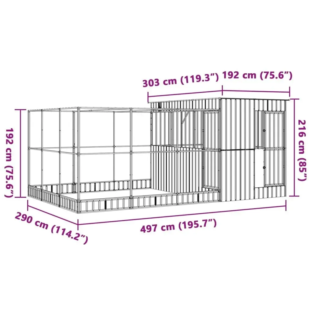 Aviary with Extension Silver 497x303x216 cm Steel 3214263