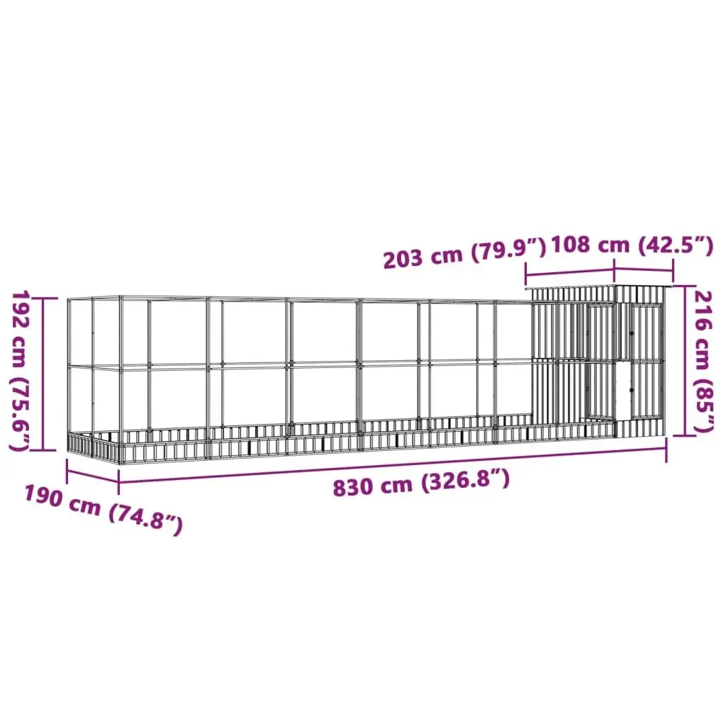 Aviary with Extension Silver 830x203x216 cm Steel 3214260