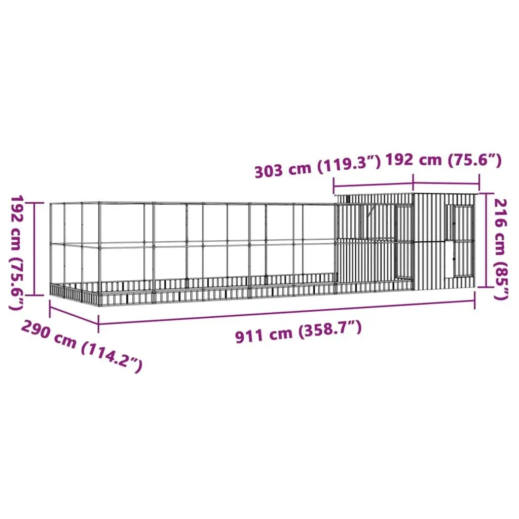 Aviary with Extension Silver 911x303x216 cm Steel 3214265