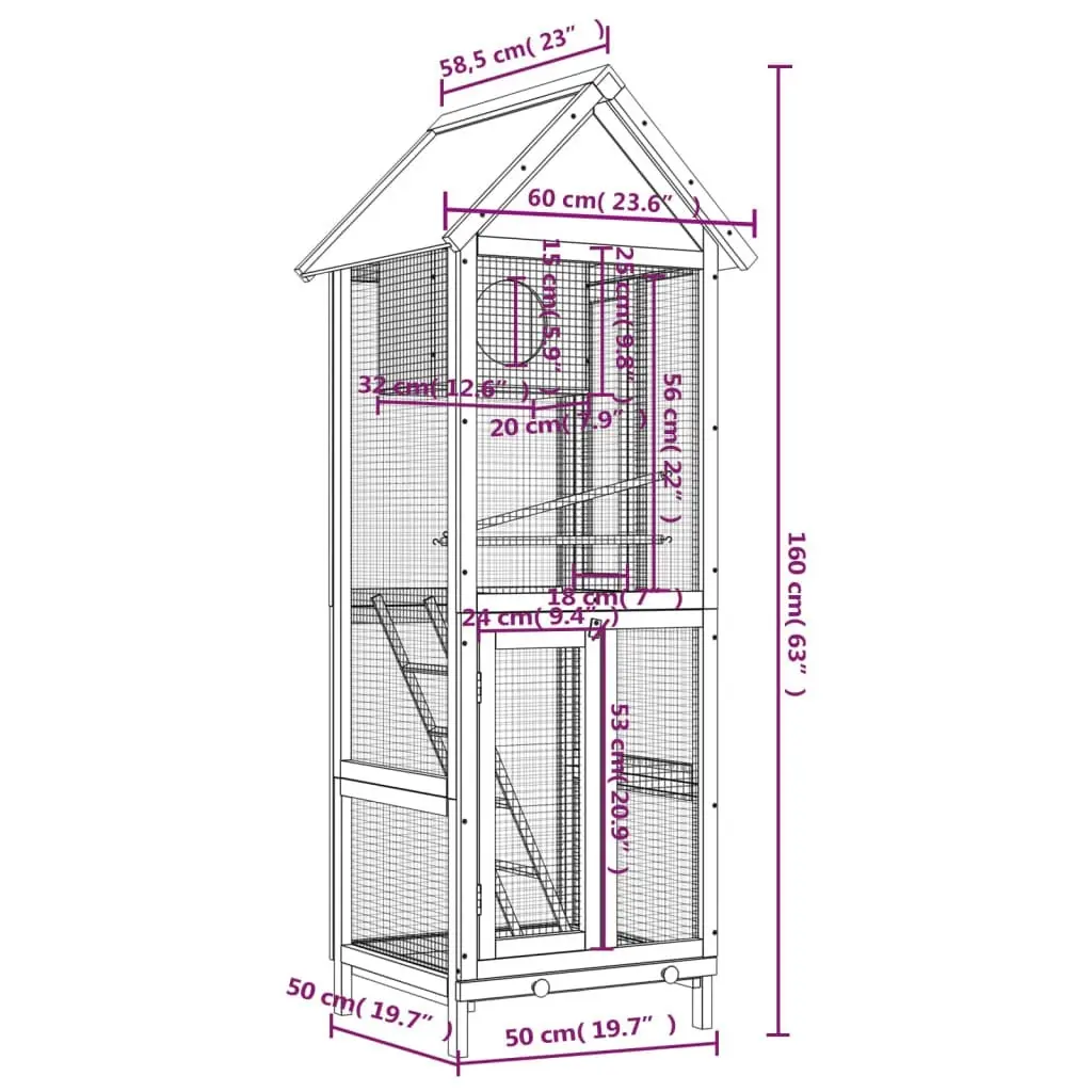 Bird House Grey 60x58.5x160 cm Solid Wood Pine 172256