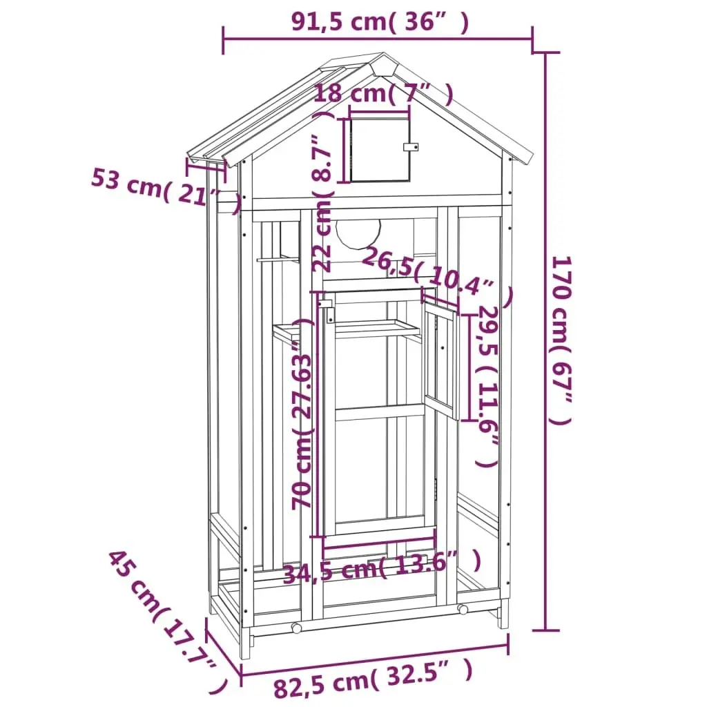 Bird House Grey 91.5x53x170 cm Solid Wood Pine 172253