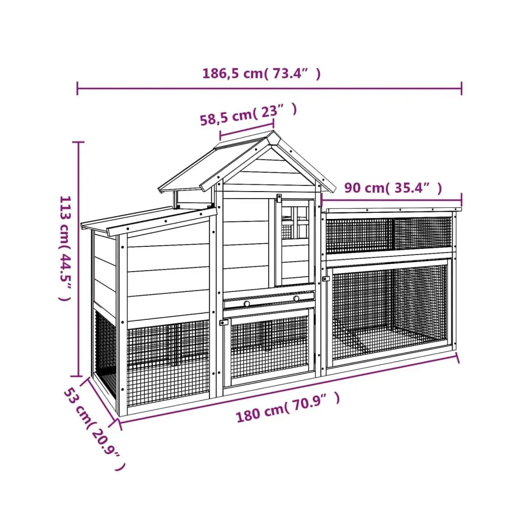 Chicken Coop Grey 186.5x58.5x113 cm Solid Wood Pine 172229