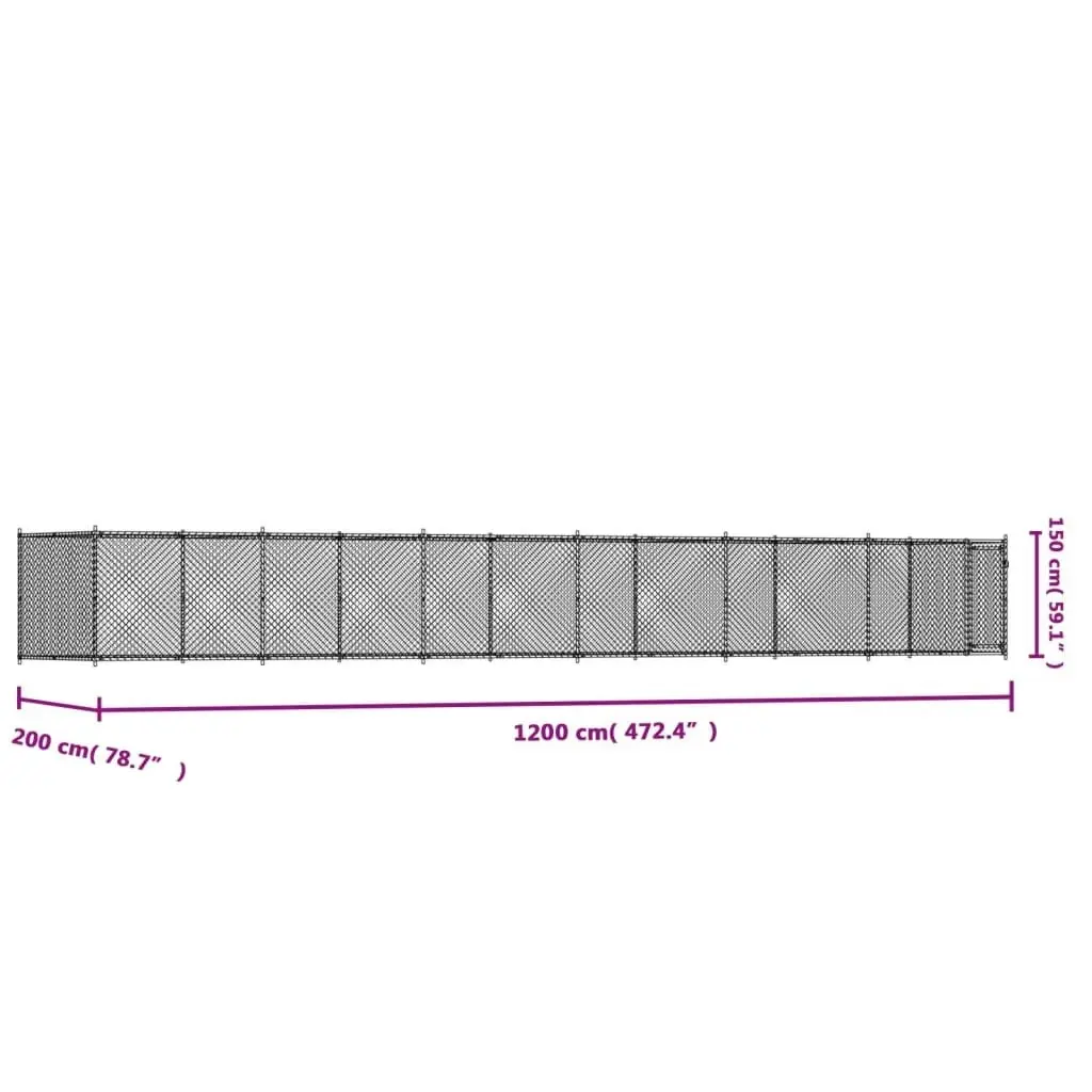 Dog Cage with Door Grey 12x2x1.5 m Galvanised Steel 3209582