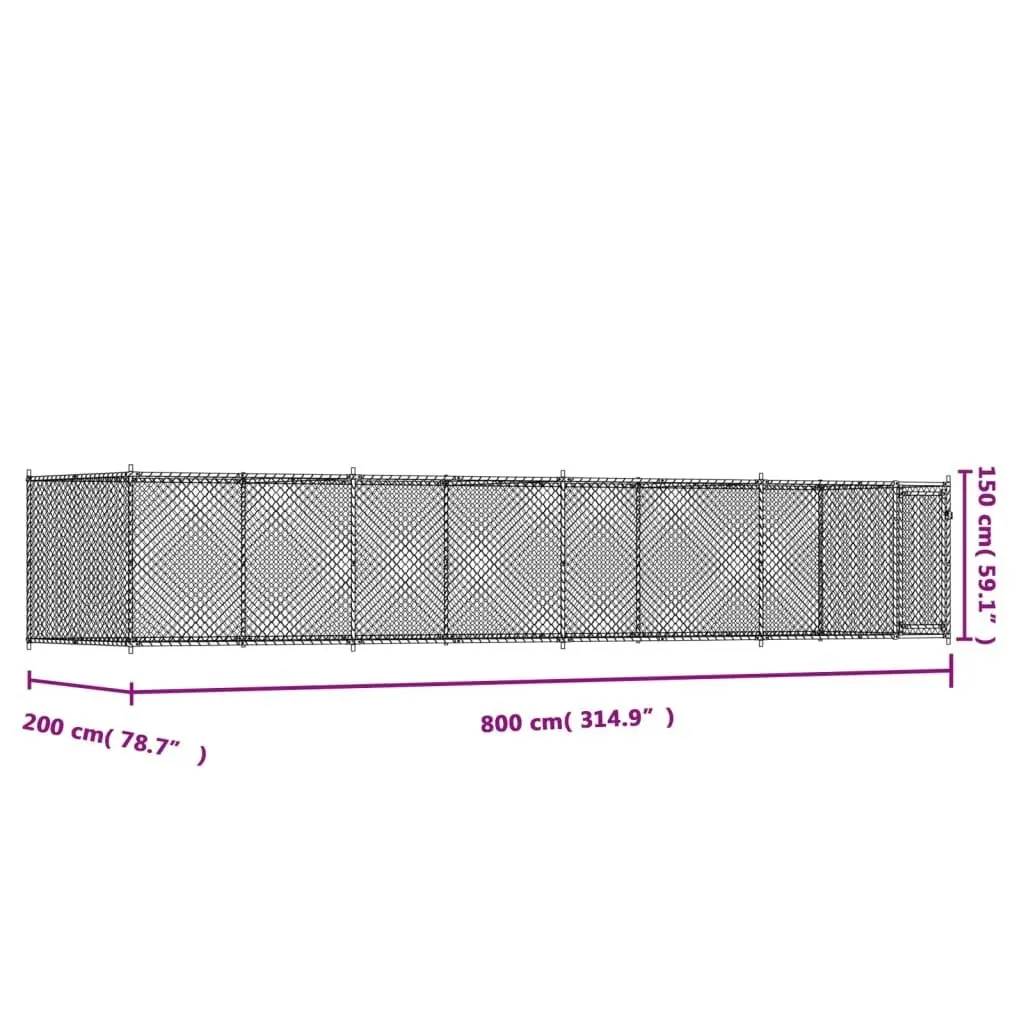 Dog Cage with Door Grey 8x2x1.5 m Galvanised Steel 3209580