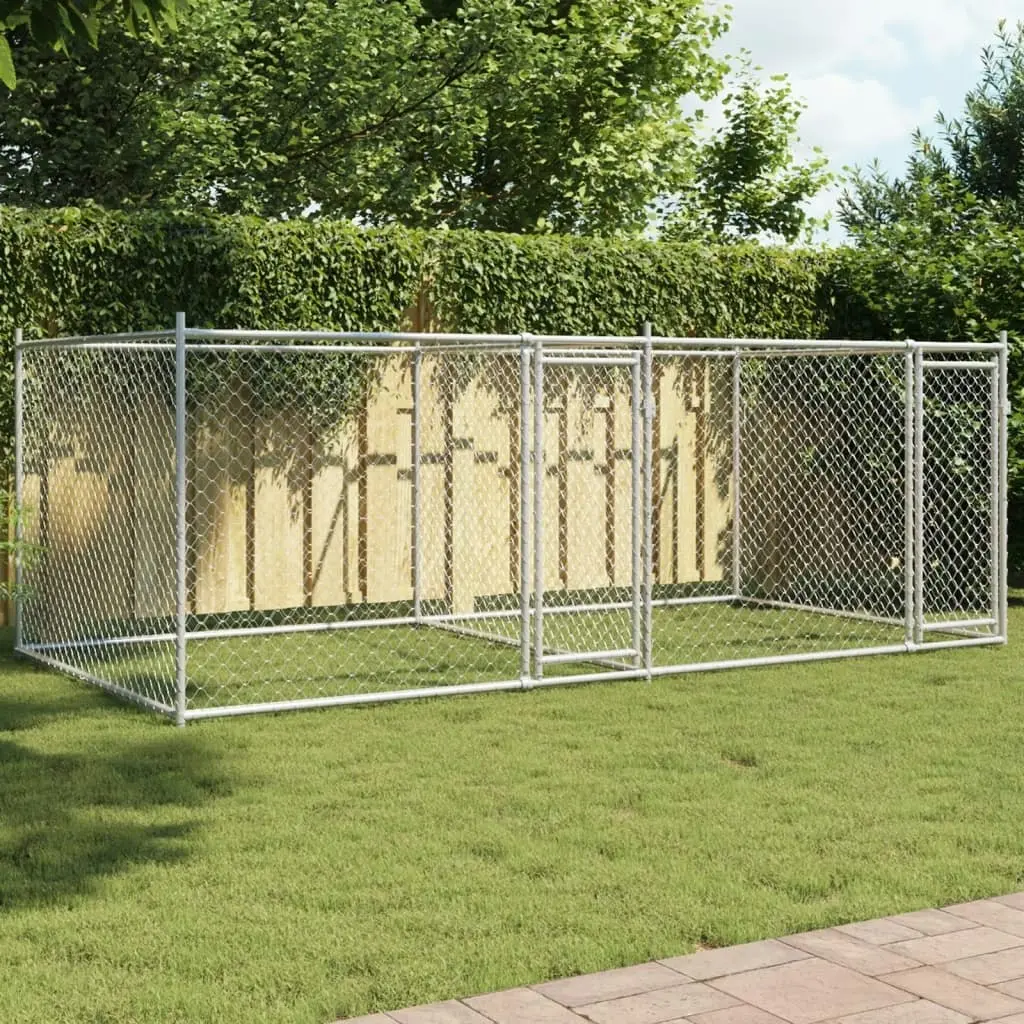 Dog Cage with Doors Grey 4x2x1.5 m Galvanised Steel 3209573