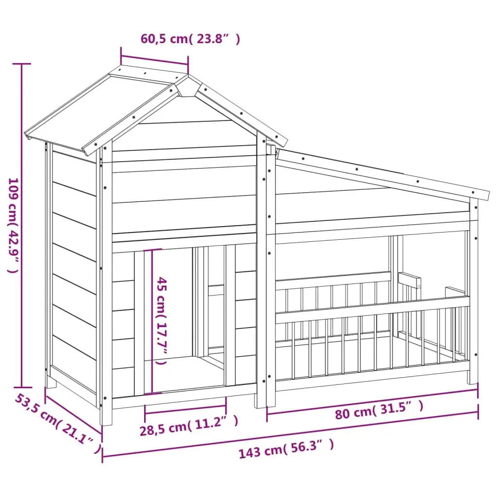 Dog Kennel Grey 143x60.5x109 cm Solid Wood Pine 172262