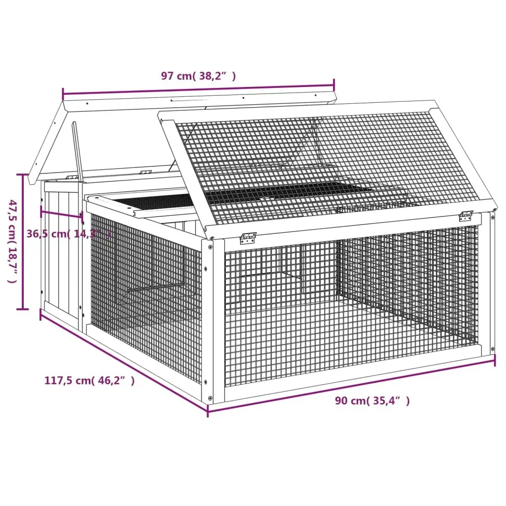 Rabbit Hutch Grey 117.5x97x47.5 cm Solid Wood Pine 172287